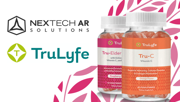 Nextech AR Solutions logo with TruLyfe logo and Trulyfe gummy supplements